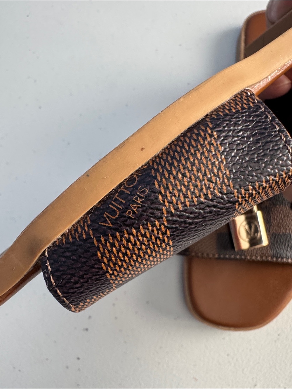 Louis Vuitton Brown and Dark Brown Damier Padlock Slide Sandals - Picture 7 of 10